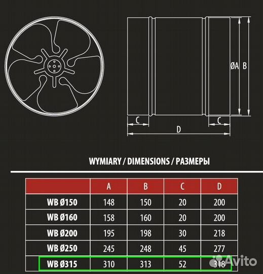 Канальный вентилятор Dospel WB 315