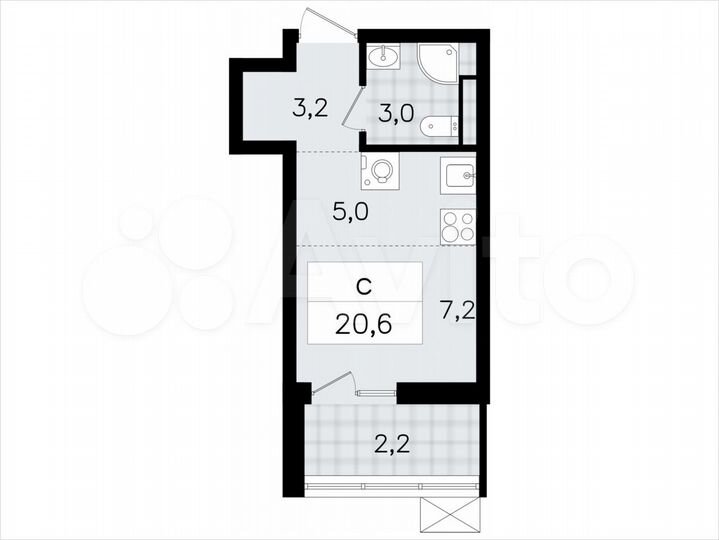 Квартира-студия, 20,6 м², 4/12 эт.