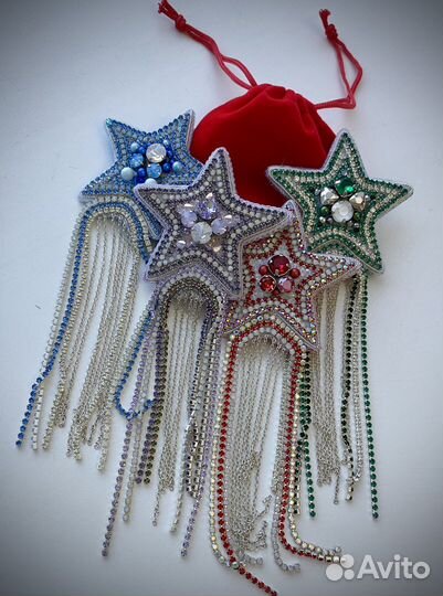 Брошь звезда с подвесками