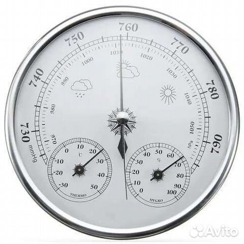 Барометр настенный с термо-гигрометром, серебро