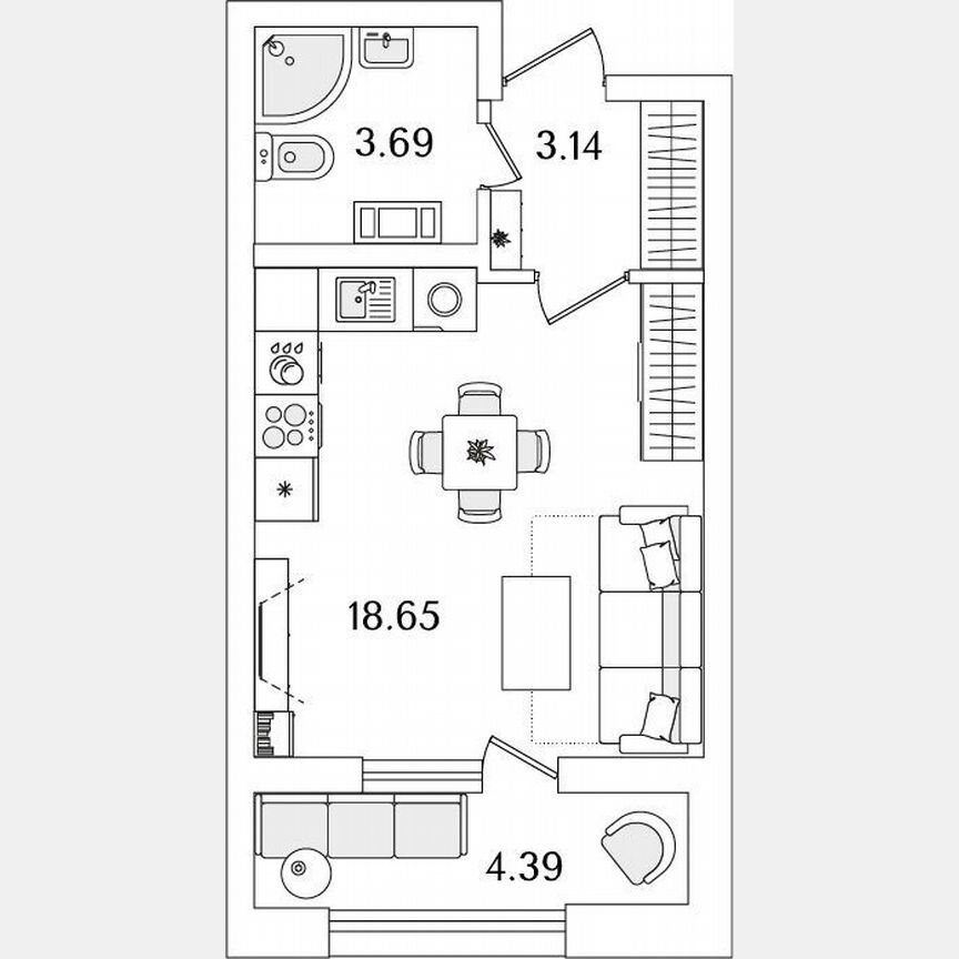 Квартира-студия, 27,7 м², 12/23 эт.