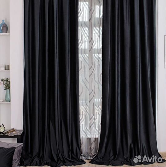 Шторы бархат Беллиссимо черный новые пошив