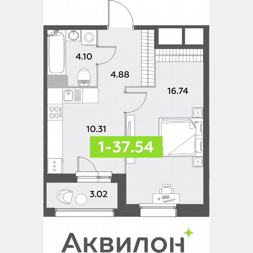 1-к. квартира, 37,5 м², 11/12 эт.