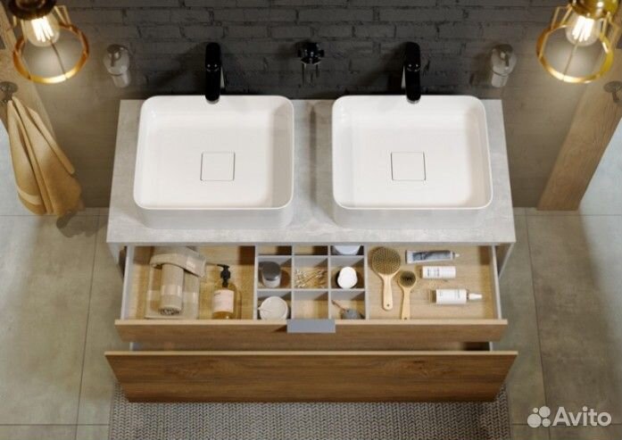 Мебель для ванной Aqwella Mobi 120 бетон светлый фасад дуб балтийский