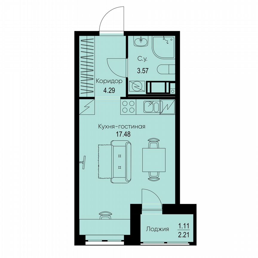 Квартира-студия, 26,5 м², 4/9 эт.