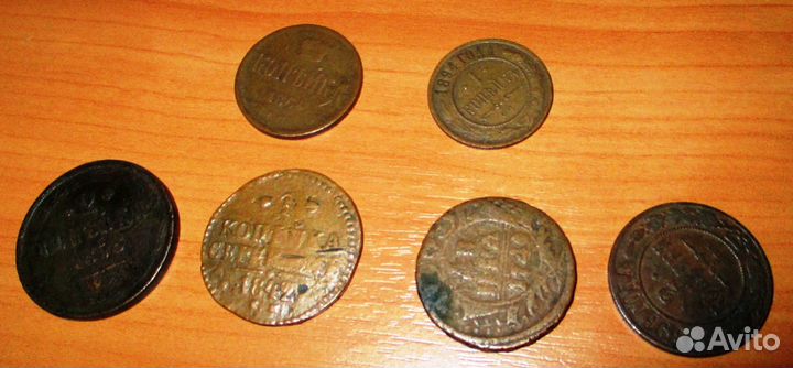 1 копейка, 1 копейка серебром, 2 копейки, деньга