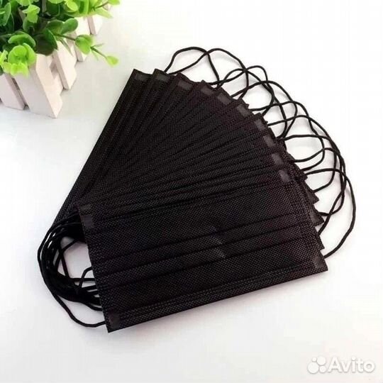 Маски медицинские трёхслойные чёрный