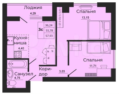 2-к. квартира, 58 м², 7/24 эт.