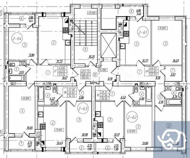2-к. квартира, 60,6 м², 7/8 эт.