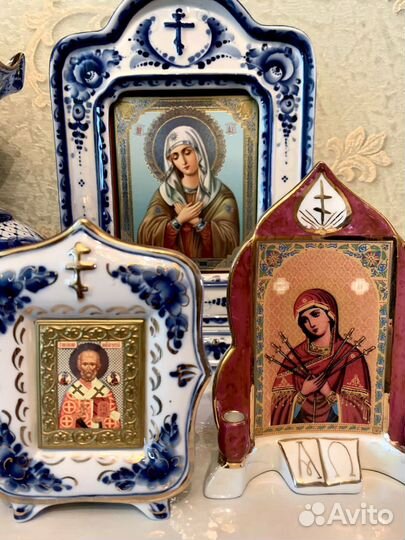 Икона фарфоровая гжель, Ваза большая гжель