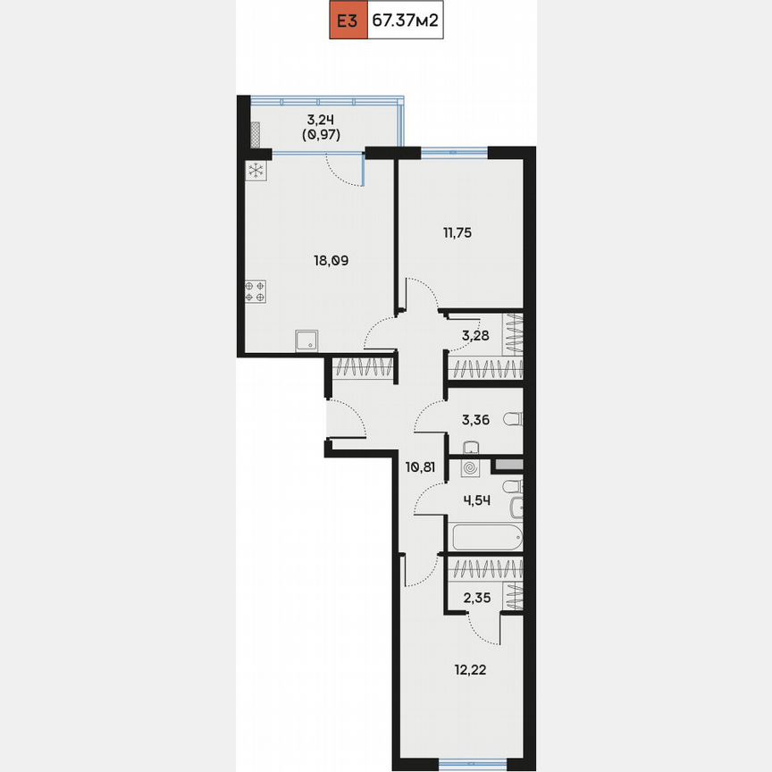 2-к. квартира, 68 м², 4/9 эт.