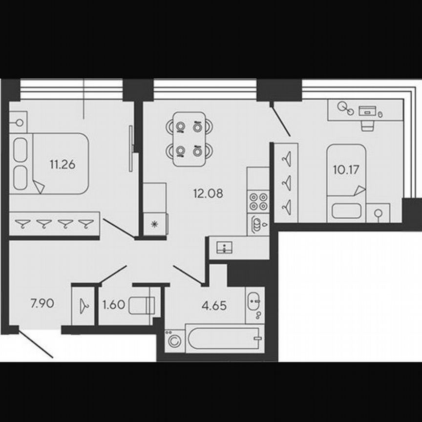 2-к. квартира, 47,7 м², 16/22 эт.