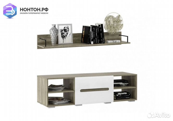 Тумба Наоми с навесной полкой дуб каньон / белый г