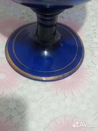 Ваза бокал синее стекло с золотом СССР