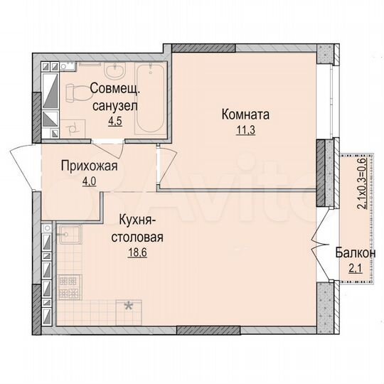 1-к. квартира, 38,4 м², 13/18 эт.