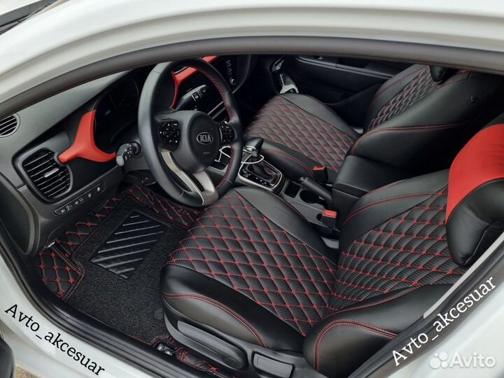 Чехлы Киа Рио 4 - Солярис 2 - Лада Веста с Красной