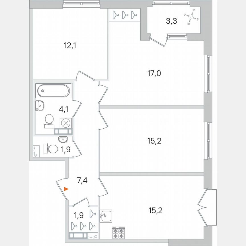 3-к. квартира, 76,5 м², 2/4 эт.
