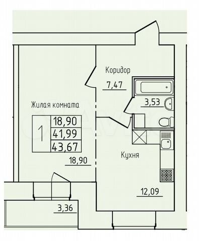 1-к. квартира, 43,7 м², 5/13 эт.