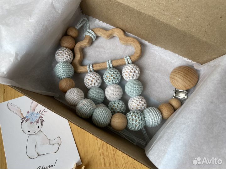 Держатель для пустышки + грызунок Облачко