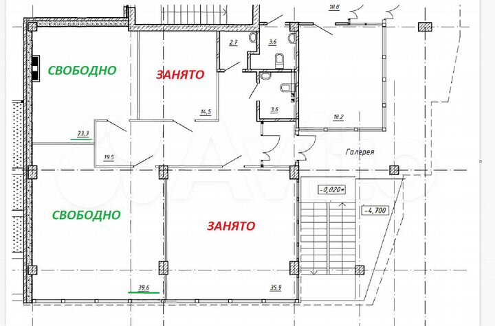 Помещения 23.3. кв.м и 39, 6 кв.м