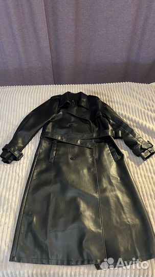 Кожаный плащ тренч пальто