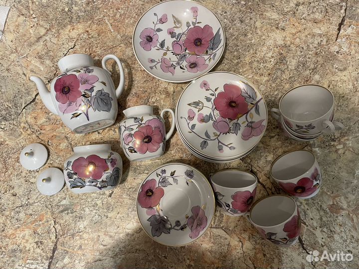 Сервиз чайный лфз СССР цветущий шиповник