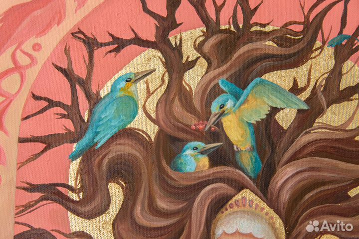 Интерьерная сказочная картина маслом с поталью