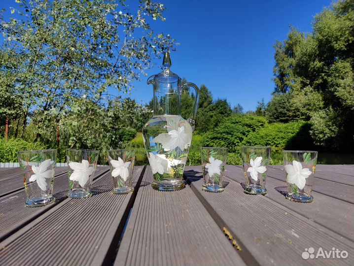 Кувшин и 6 стаканов, графин/штоф красное стекло