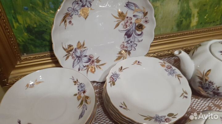 Сервиз чайный Золотые листья фарфор лфз