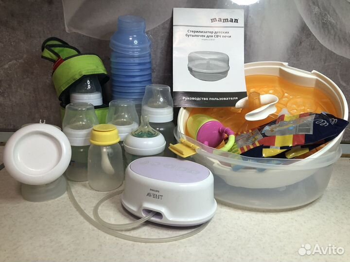 Набор avent: электрический молокоотсос и бутылочки