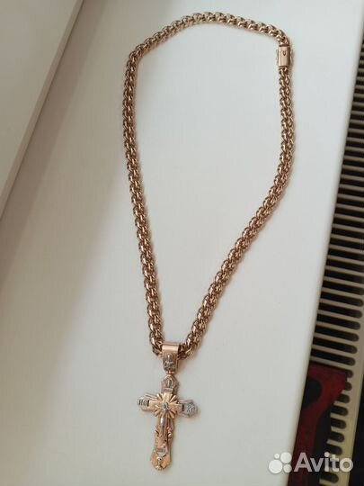 Цепочка золотая мужская 585 и крест (новый)