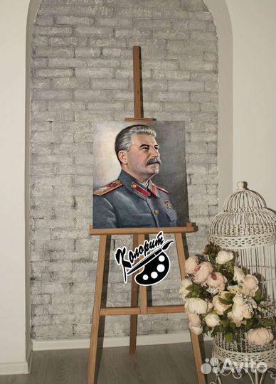 Сталин И. В портрет на холсте с подрамником 50х40