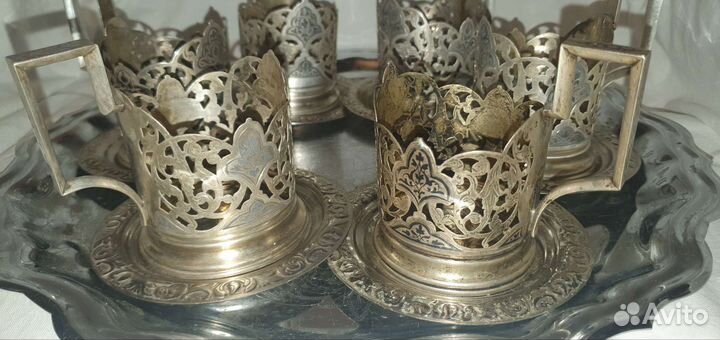 Подстаканники Кубачи, серебро, 6 шт, 470 грамм