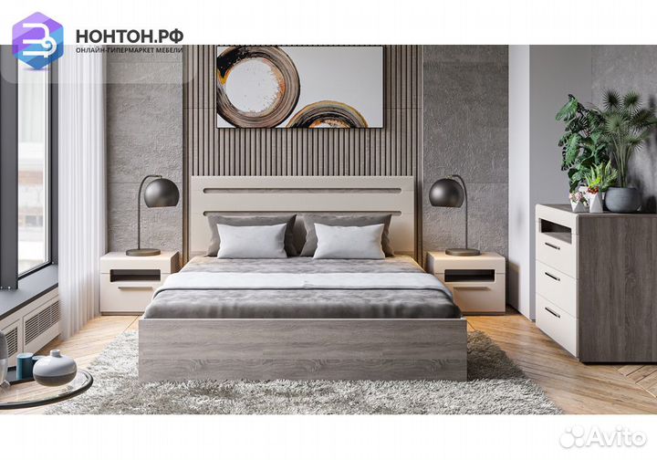 Спальный гарнитур Фьюжн №5 дуб сонома трюфель / бе