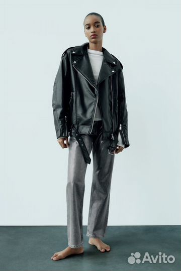 Oversized faux leather biker jacket