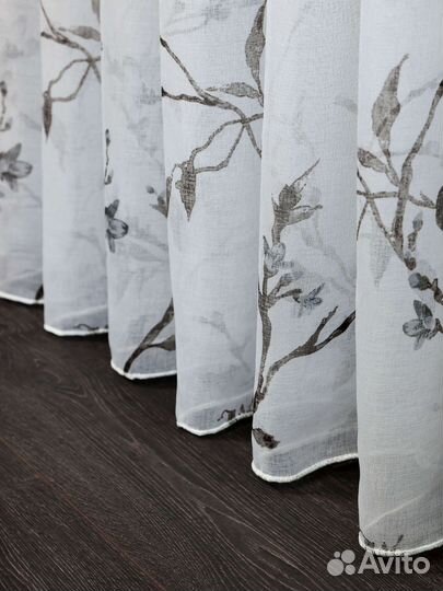 Тюль лен Сакура (серый)