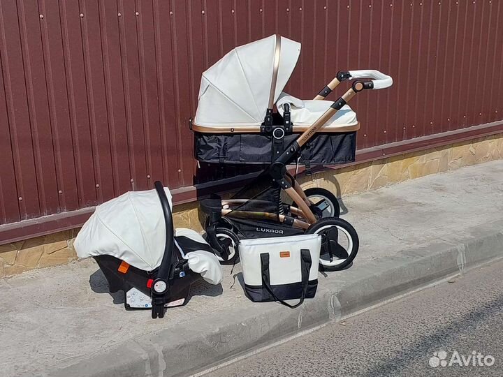 Коляска 3в1 Новый стиль с сумкой (Кожа )