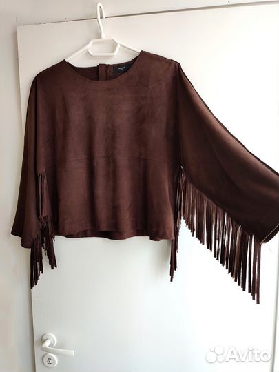 Женская замшевая кофта лонгслив с бахромой бохо