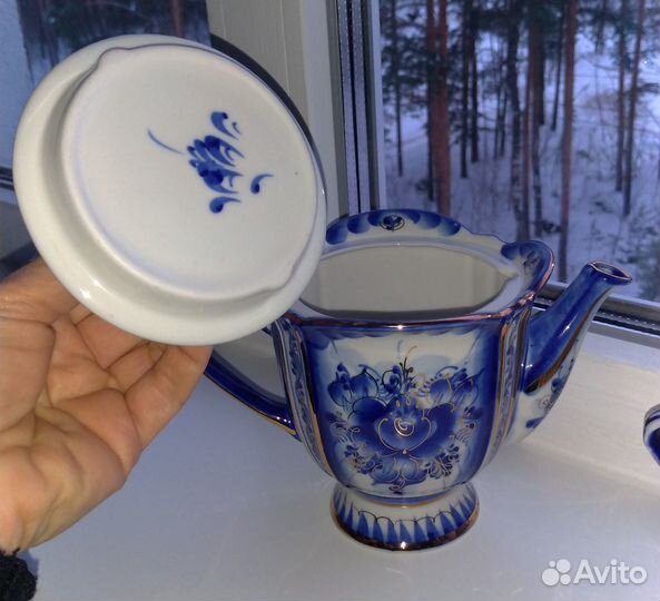 Чайный набор гжель с золотом