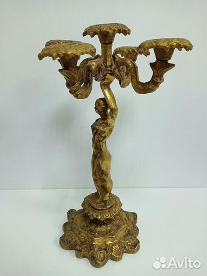 Старинный бронзовый канделябр подсвечник