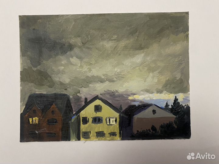 Этюд вида из окна маслом