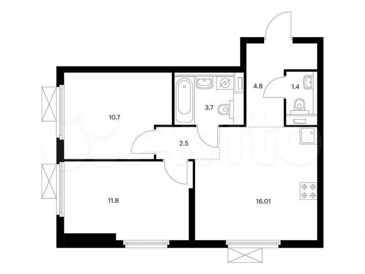 2-к. квартира, 50,9 м², 17/38 эт.