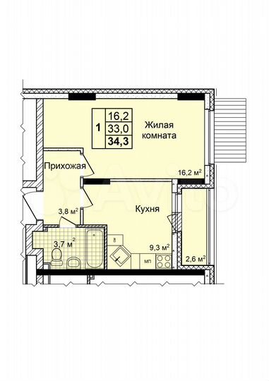 1-к. квартира, 34,2 м², 1/18 эт.