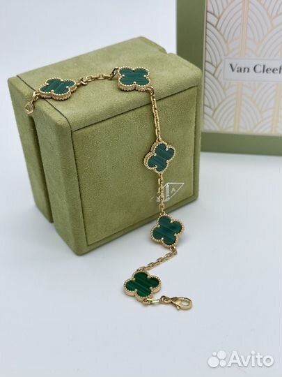 Браслет Van Cleef клевер малахит золото 18 карат