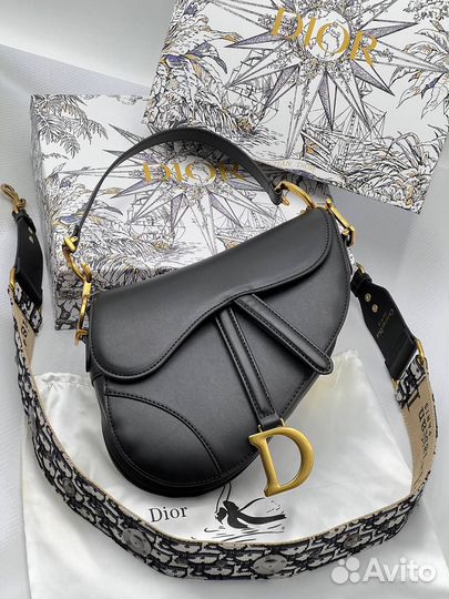 Сумка dior седло натуральная кожа черная и белая 2
