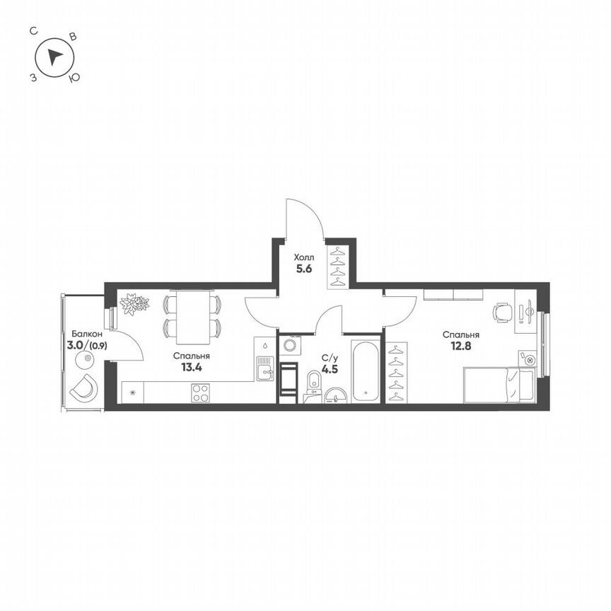 1-к. квартира, 37,2 м², 3/12 эт.