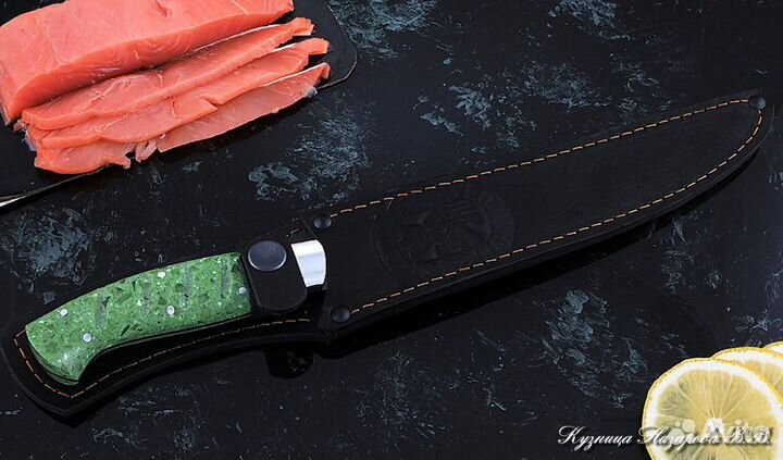 Кухонный нож № 7 сталь Х12мф рукоять акрил зеленый