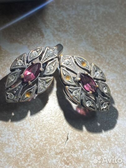 Серьги. Серебро с гранатом СССР