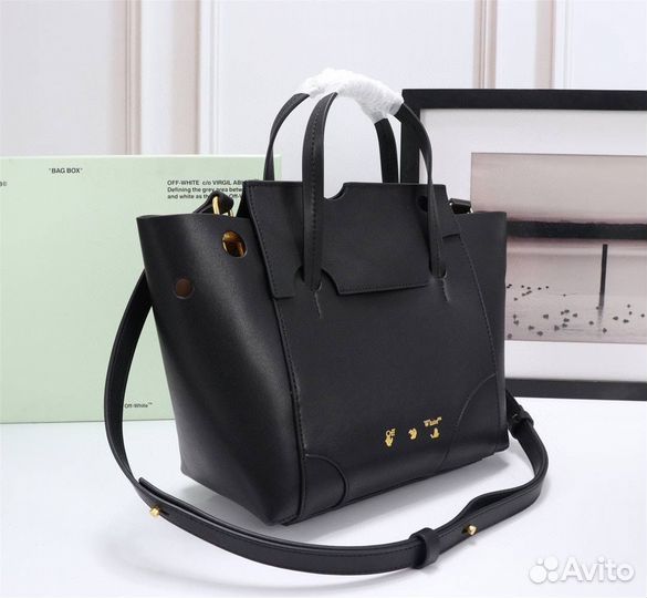 Сумка Нат кожа Off White черная шопер