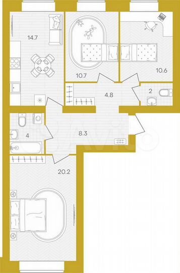3-к. квартира, 75,3 м², 2/10 эт.